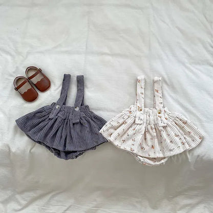 長袖セットアップ ベビートップス/ブルマ 長袖襟付きTシャツブラウス/コーデュロイサスペンダースカート 2カラー【mh0006469】