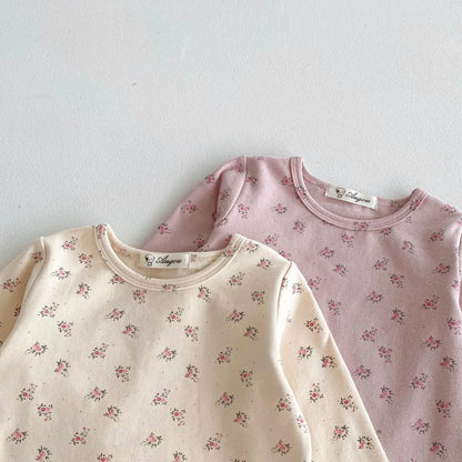 長袖セットアップ キッズパジャマセット フラワー小花柄プリント長袖Tシャツ+ロングパンツ 2カラー【mh0006974】