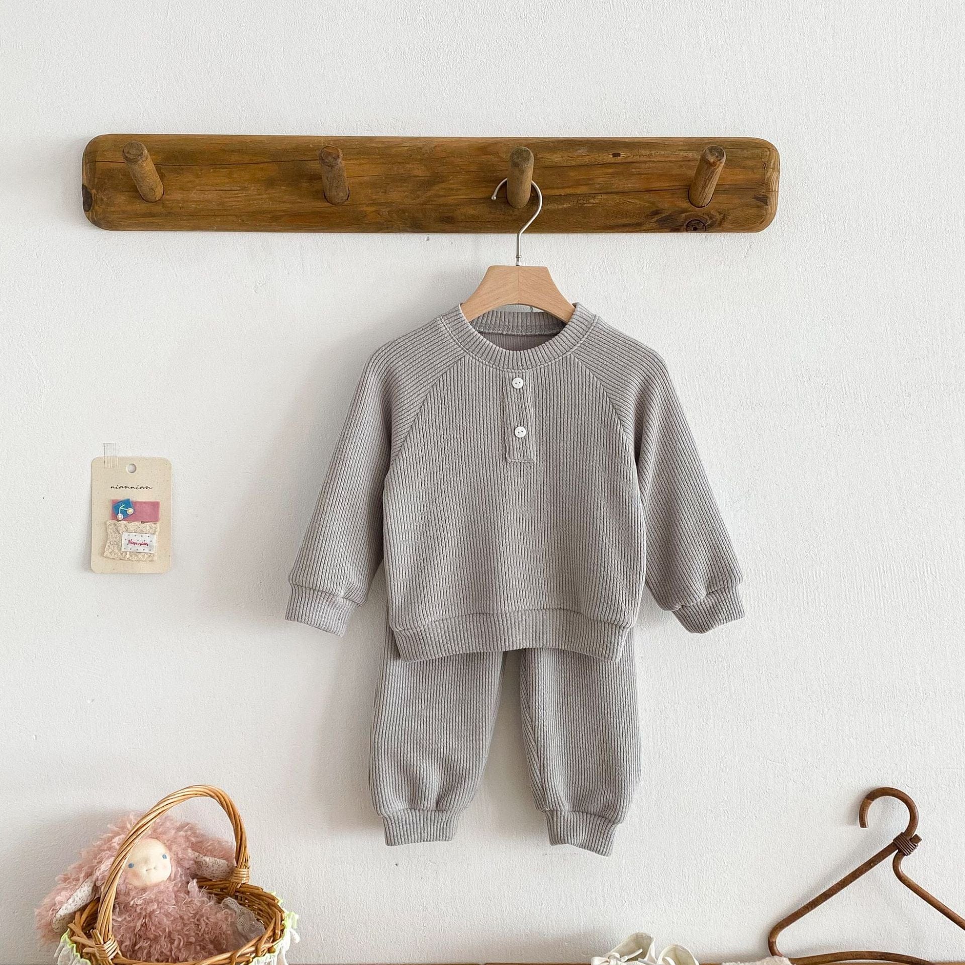 長袖セットアップ ヘンリーネック長袖Tシャツ+ロングパンツセットアップ 2点セット【mh0010645】