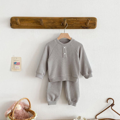 長袖セットアップ ヘンリーネック長袖Tシャツ+ロングパンツセットアップ 2点セット【mh0010645】