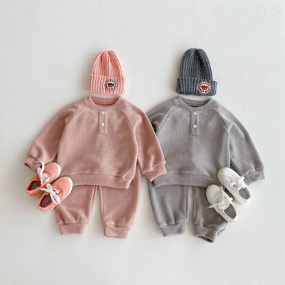 長袖セットアップ ヘンリーネック長袖Tシャツ+ロングパンツセットアップ 2点セット【mh0010645】