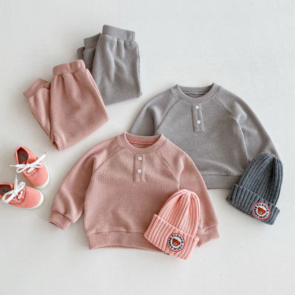 長袖セットアップ ヘンリーネック長袖Tシャツ+ロングパンツセットアップ 2点セット【mh0010645】