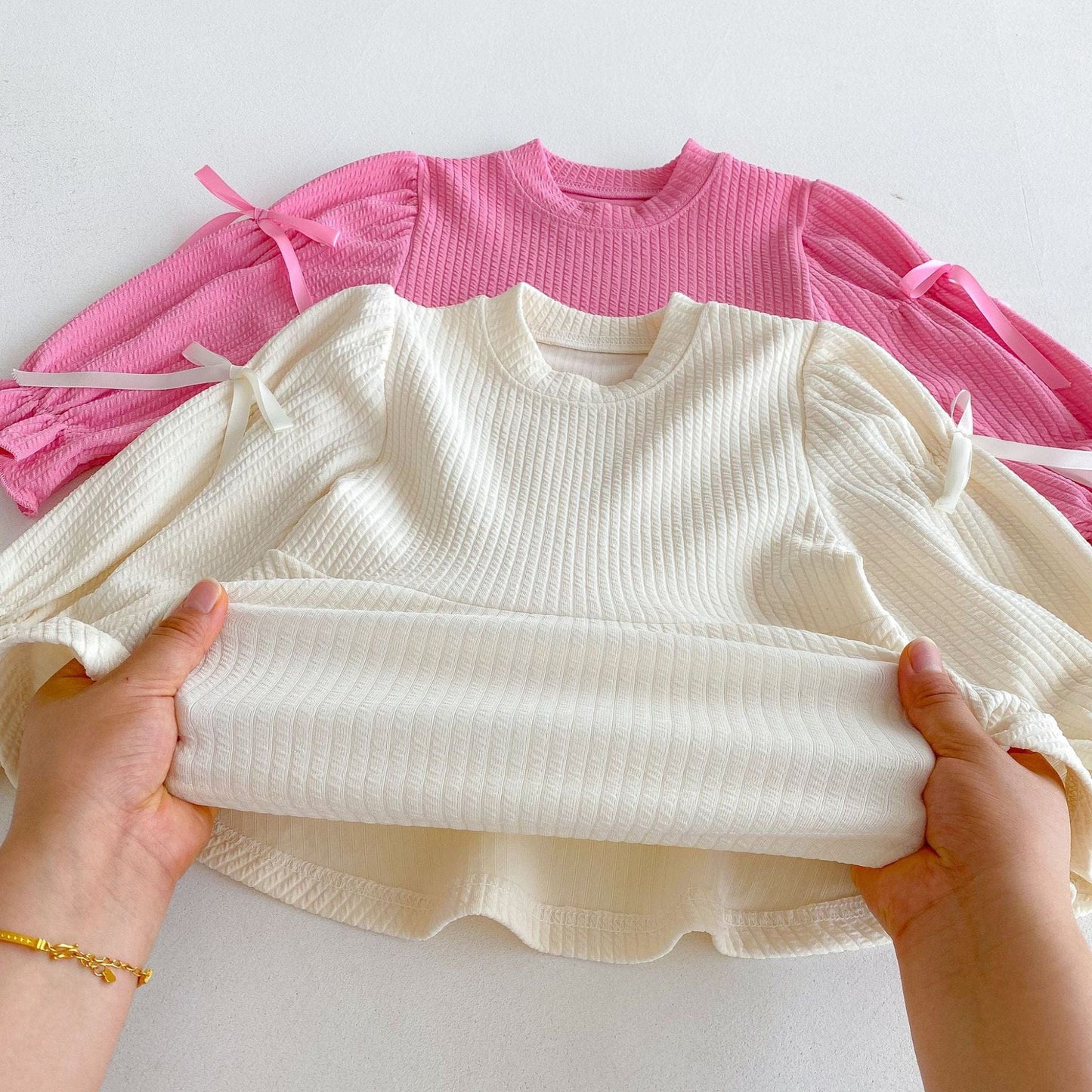 長袖セットアップ リボンフリル長袖チュニックTシャツ+フレアパンツセットアップ 2点セット【mh0010658】