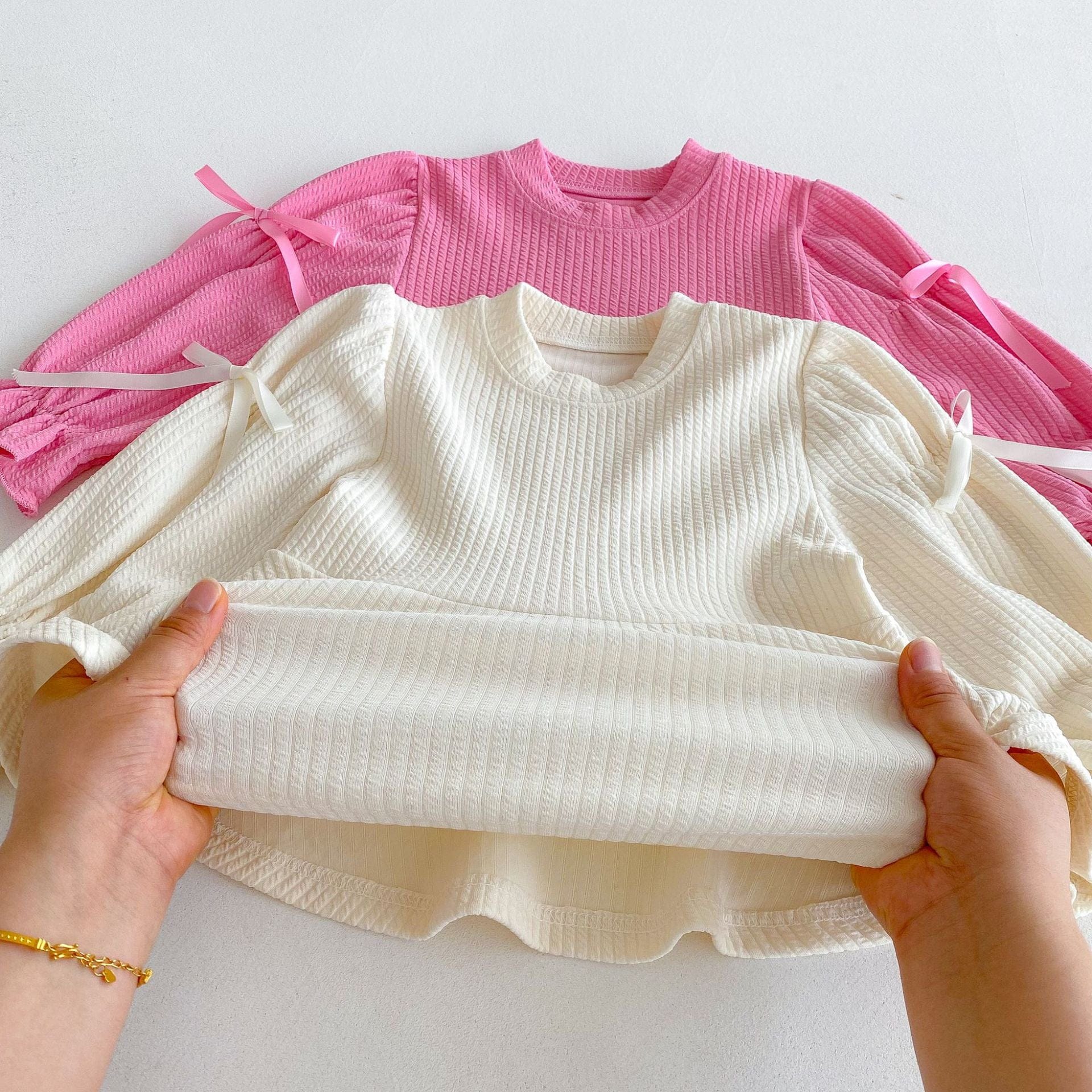 長袖セットアップ リボンフリル長袖チュニックTシャツ+フレアパンツセットアップ 2点セット【mh0010658】