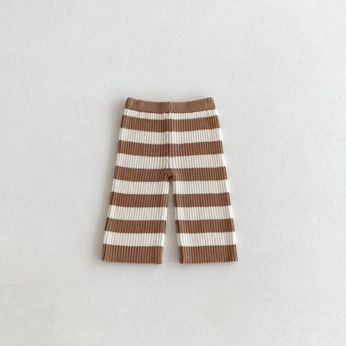 長袖セットアップ キッズトップス/パンツ ボーダーリブニット長袖Tシャツ/ルーズワイドニットパンツ【mh0007046】