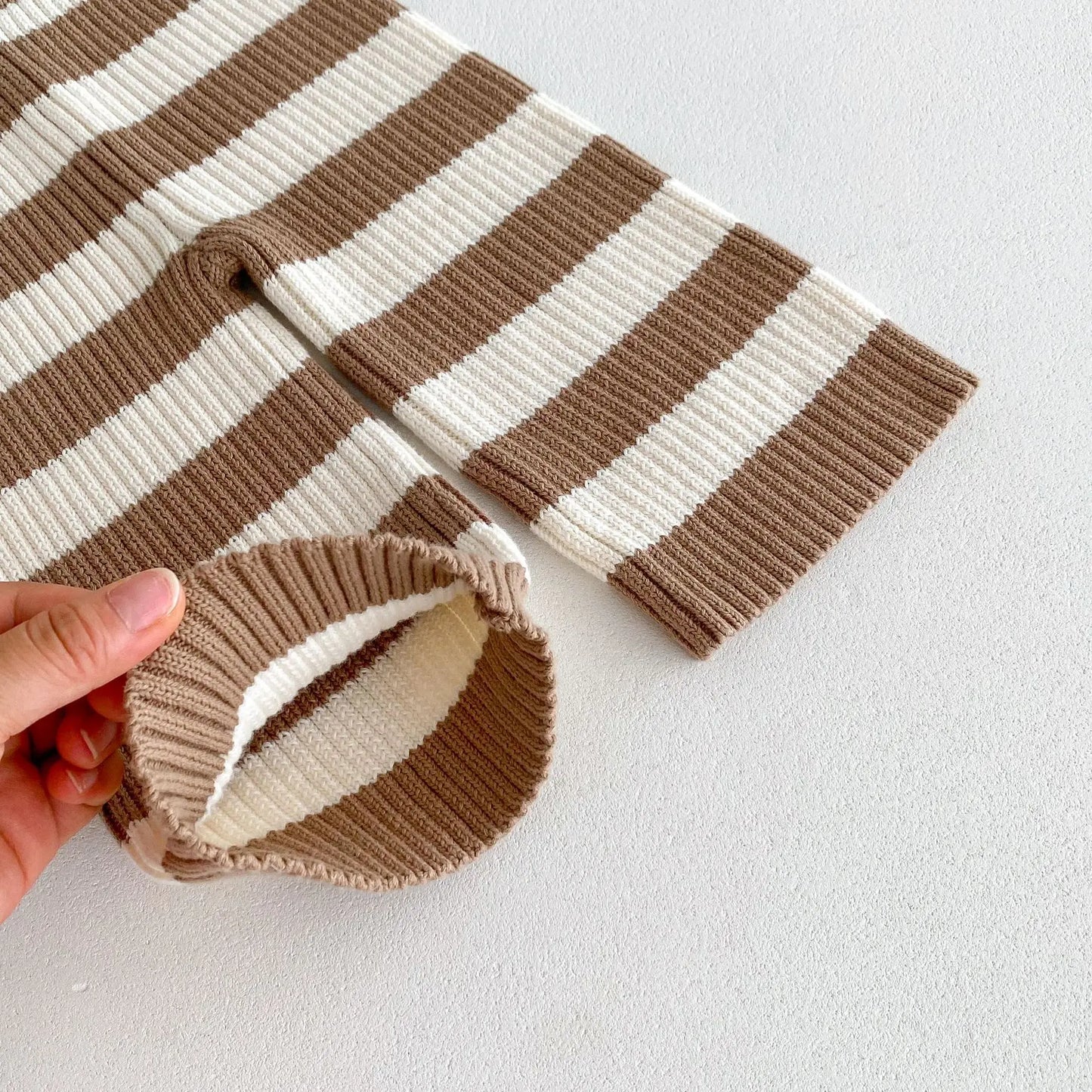 長袖セットアップ キッズトップス/パンツ ボーダーリブニット長袖Tシャツ/ルーズワイドニットパンツ【mh0007046】