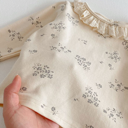 長袖パジャマ 長袖パジャマセット フラワープリント長袖Tシャツ+ロングパンツ【mh0009262】