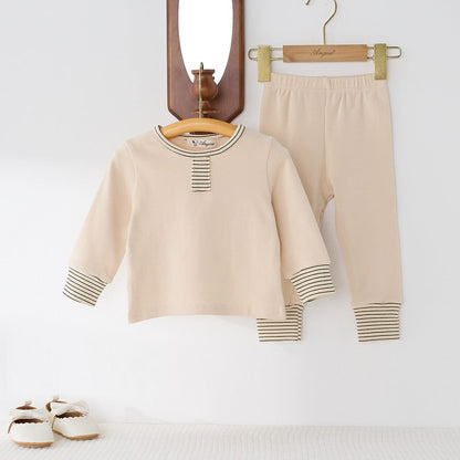 長袖パジャマ シンプルデイリー長袖パジャマセット 長袖Tシャツ+ロングパンツ【mh0009267】