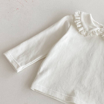 長袖シャツ・ブラウス 長袖Tシャツ カットソー フリル レース襟 付け襟風 シンプル インナー【mh0011386】