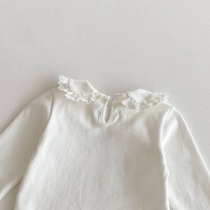 長袖シャツ・ブラウス 長袖Tシャツ カットソー フリル レース襟 付け襟風 シンプル インナー【mh0011386】