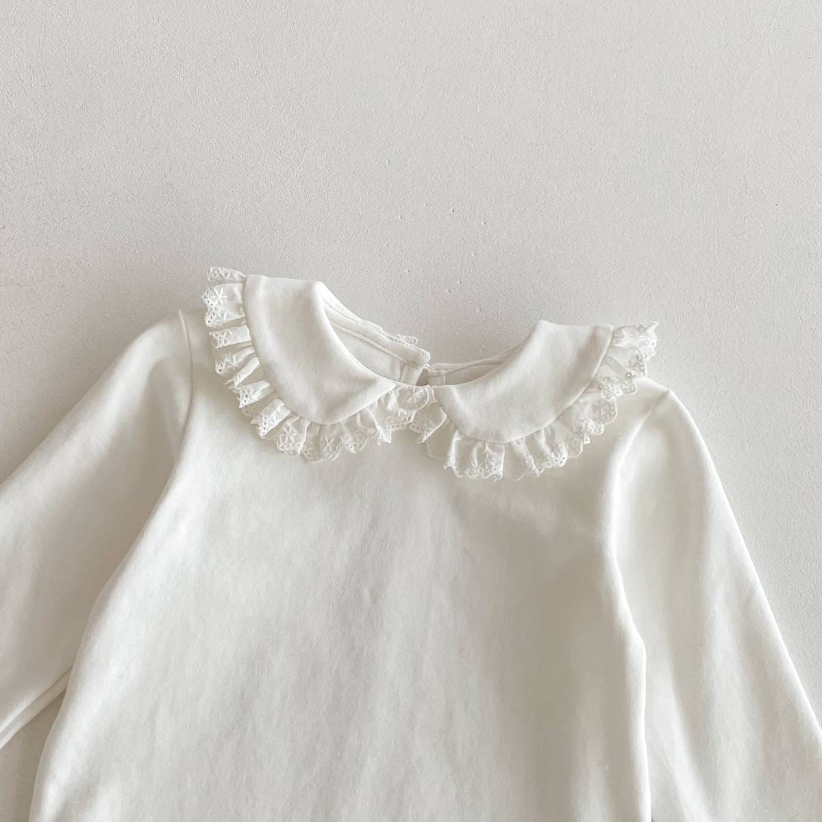 長袖シャツ・ブラウス 長袖Tシャツ カットソー フリル レース襟 付け襟風 シンプル インナー【mh0011386】