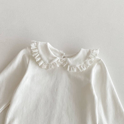 長袖シャツ・ブラウス 長袖Tシャツ カットソー フリル レース襟 付け襟風 シンプル インナー【mh0011386】