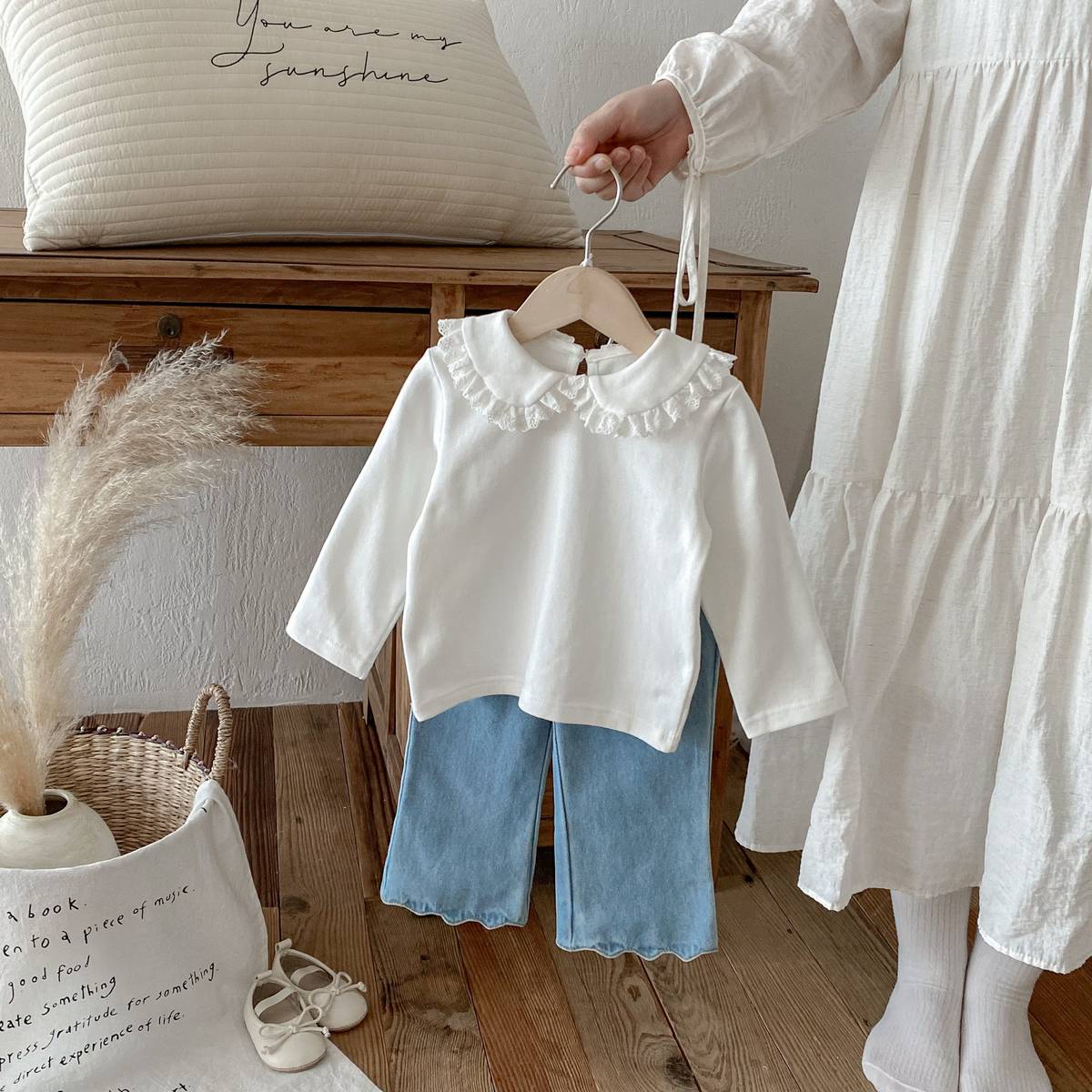 長袖シャツ・ブラウス 長袖Tシャツ カットソー フリル レース襟 付け襟風 シンプル インナー【mh0011386】