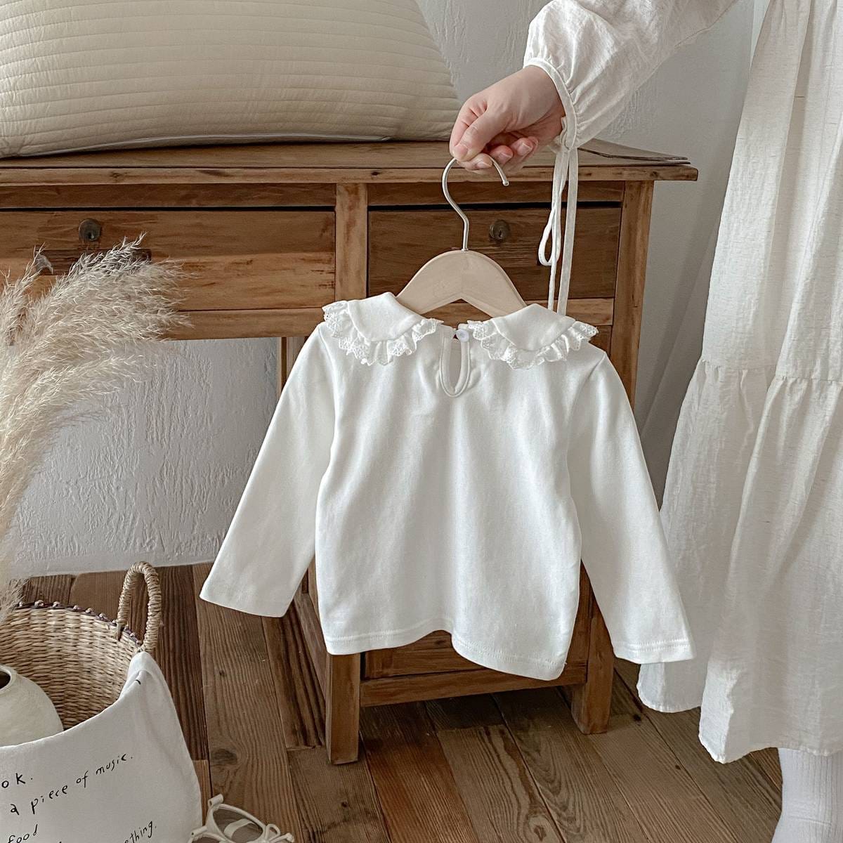 長袖シャツ・ブラウス 長袖Tシャツ カットソー フリル レース襟 付け襟風 シンプル インナー【mh0011386】