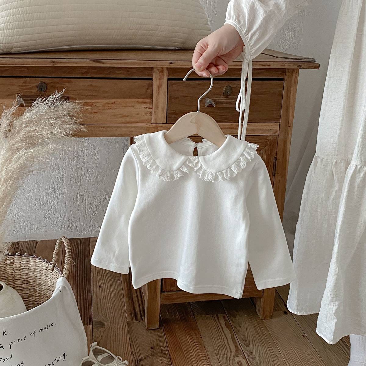 長袖シャツ・ブラウス 長袖Tシャツ カットソー フリル レース襟 付け襟風 シンプル インナー【mh0011386】