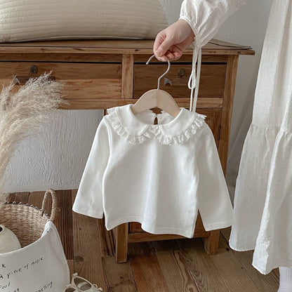 長袖シャツ・ブラウス 長袖Tシャツ カットソー フリル レース襟 付け襟風 シンプル インナー【mh0011386】