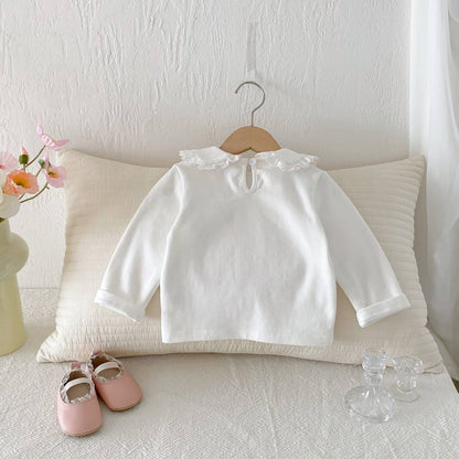 長袖シャツ・ブラウス 長袖Tシャツ カットソー フリル レース襟 付け襟風 シンプル インナー【mh0011386】