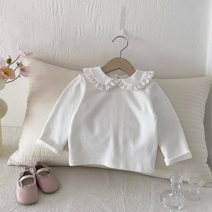 長袖シャツ・ブラウス 長袖Tシャツ カットソー フリル レース襟 付け襟風 シンプル インナー【mh0011386】