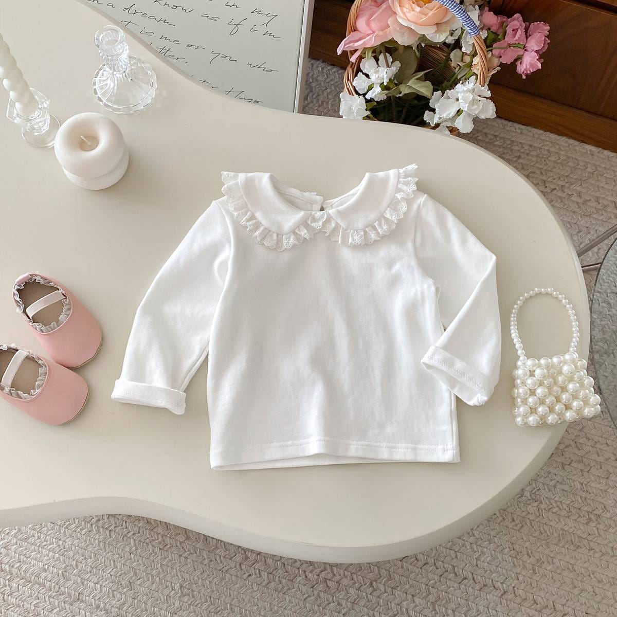 長袖シャツ・ブラウス 長袖Tシャツ カットソー フリル レース襟 付け襟風 シンプル インナー【mh0011386】