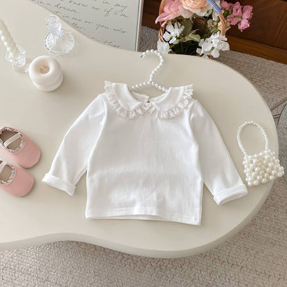 長袖シャツ・ブラウス 長袖Tシャツ カットソー フリル レース襟 付け襟風 シンプル インナー【mh0011386】