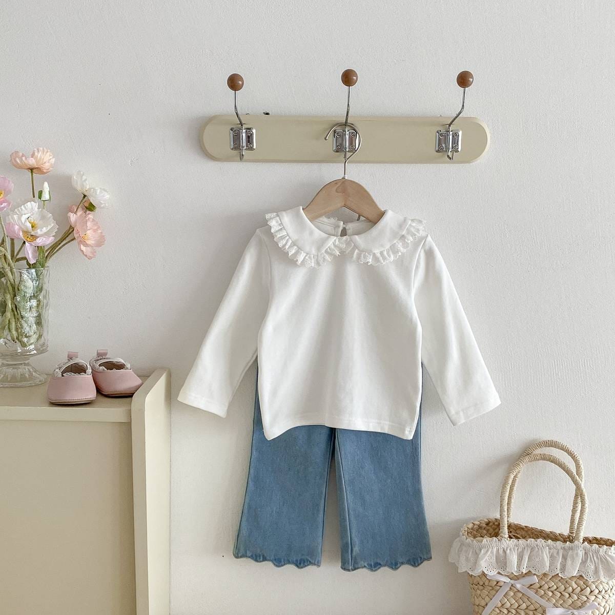 長袖シャツ・ブラウス 長袖Tシャツ カットソー フリル レース襟 付け襟風 シンプル インナー【mh0011386】