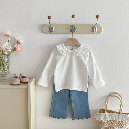 長袖シャツ・ブラウス 長袖Tシャツ カットソー フリル レース襟 付け襟風 シンプル インナー【mh0011386】