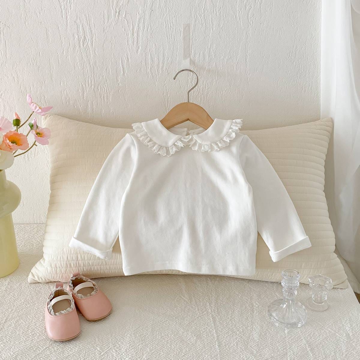 長袖シャツ・ブラウス 長袖Tシャツ カットソー フリル レース襟 付け襟風 シンプル インナー【mh0011386】