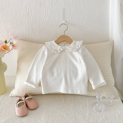 長袖シャツ・ブラウス 長袖Tシャツ カットソー フリル レース襟 付け襟風 シンプル インナー【mh0011386】