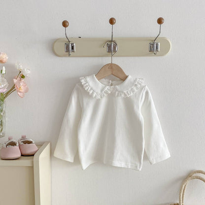 長袖シャツ・ブラウス 長袖Tシャツ カットソー フリル レース襟 付け襟風 シンプル インナー【mh0011386】