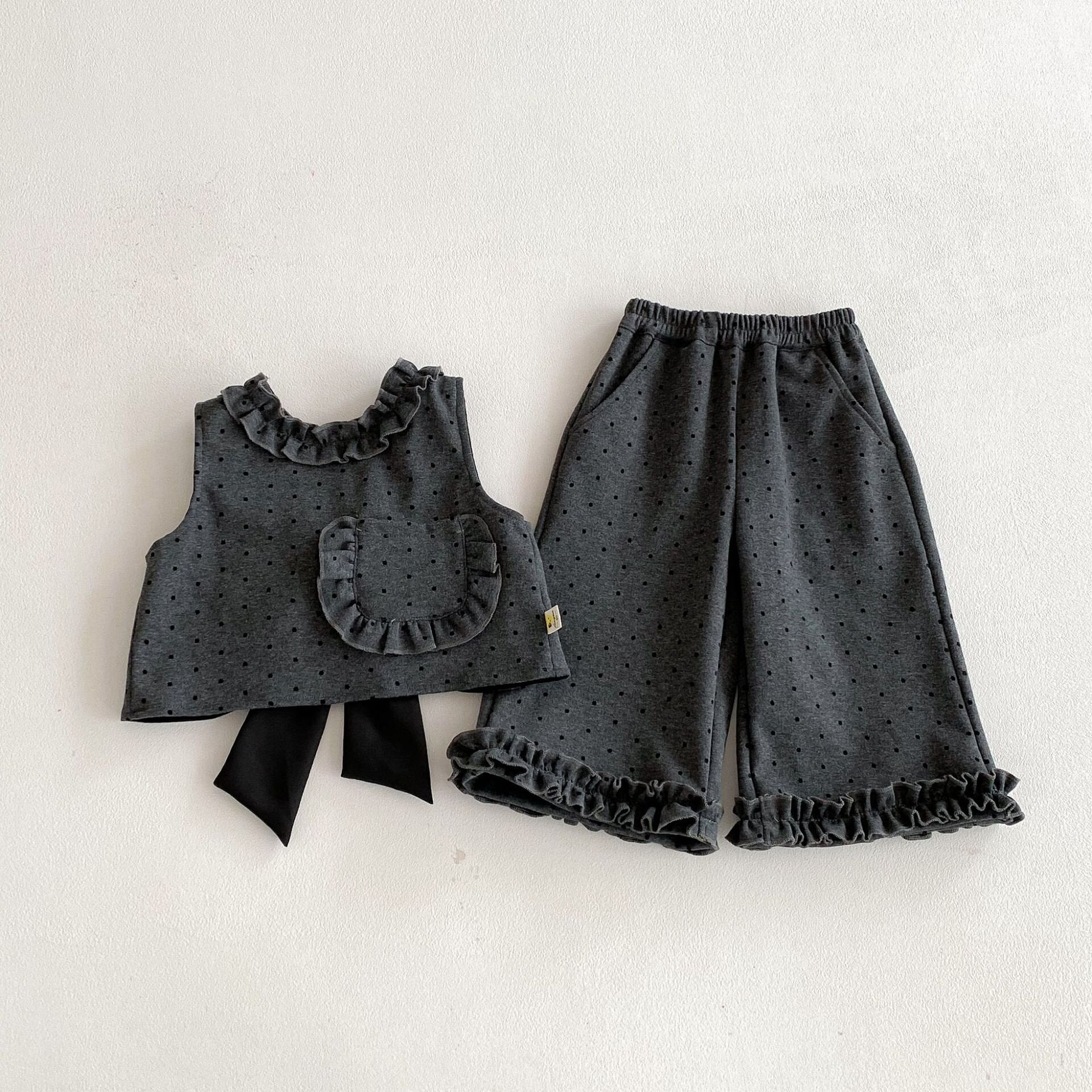 ノースリーブセットアップ Two-piece suit / 73cm Polka Dot Cotton Three-Piece Set ドット柄 セットアップ【mh0012088】