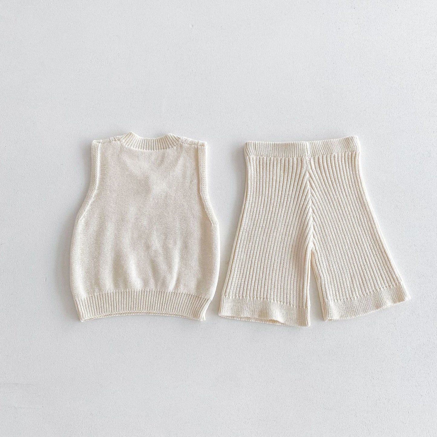 ノースリーブセットアップ Vネックニットベストニットワイドフレアパンツ【mh0010684】