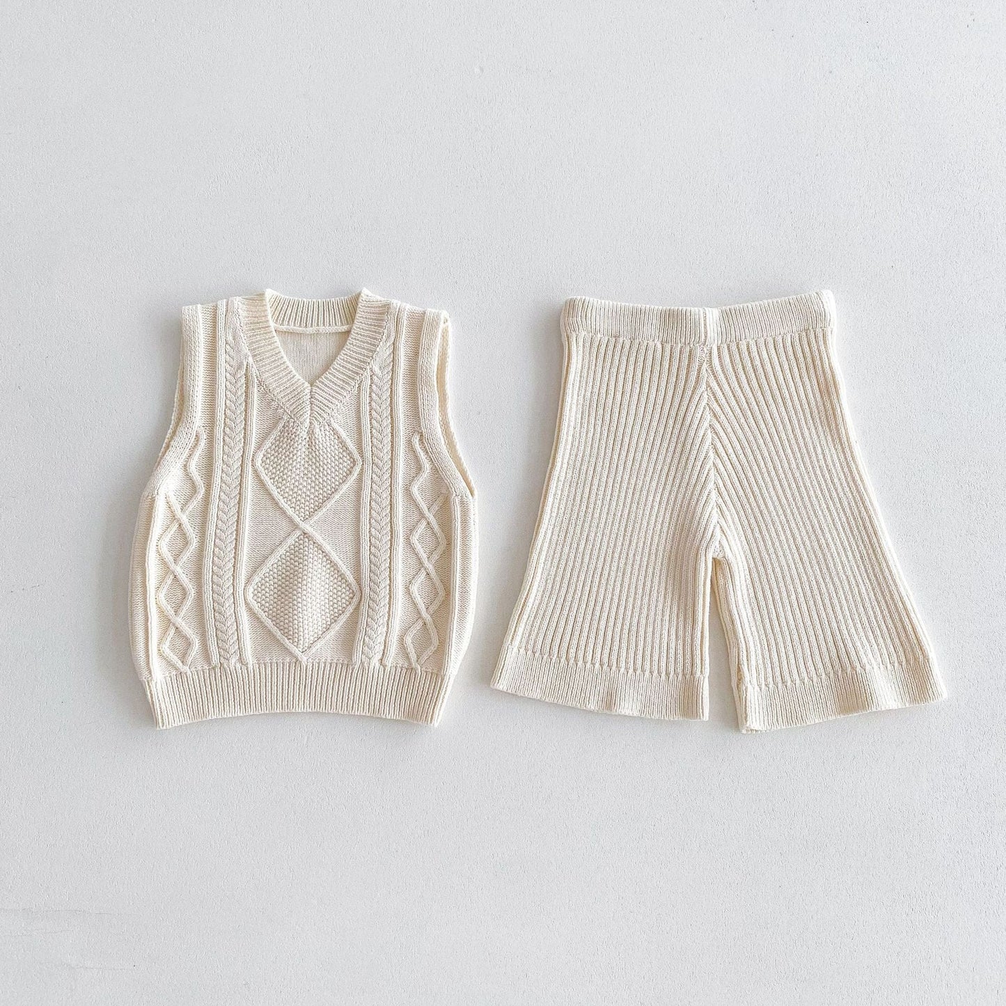 ノースリーブセットアップ Vネックニットベストニットワイドフレアパンツ【mh0010684】