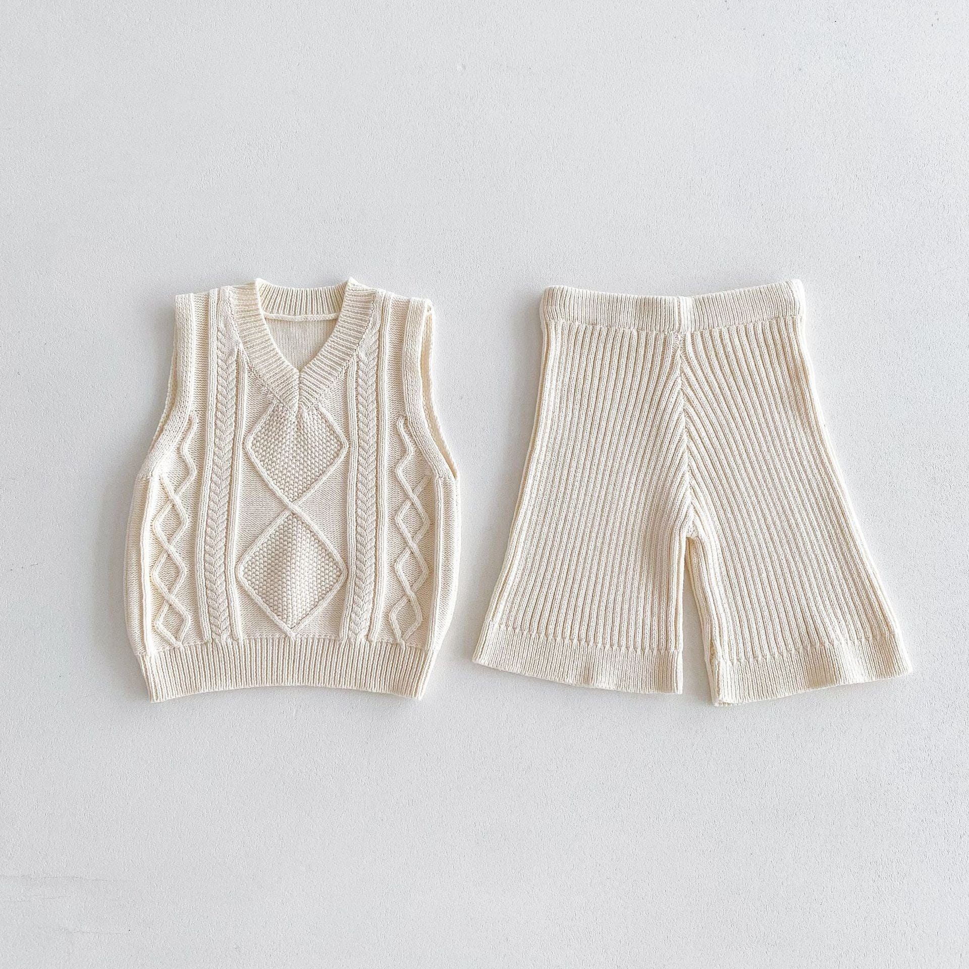 ノースリーブセットアップ Vネックニットベストニットワイドフレアパンツ【mh0010684】