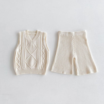 ノースリーブセットアップ Vネックニットベストニットワイドフレアパンツ【mh0010684】