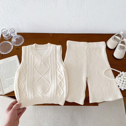 ノースリーブセットアップ Vネックニットベストニットワイドフレアパンツ【mh0010684】