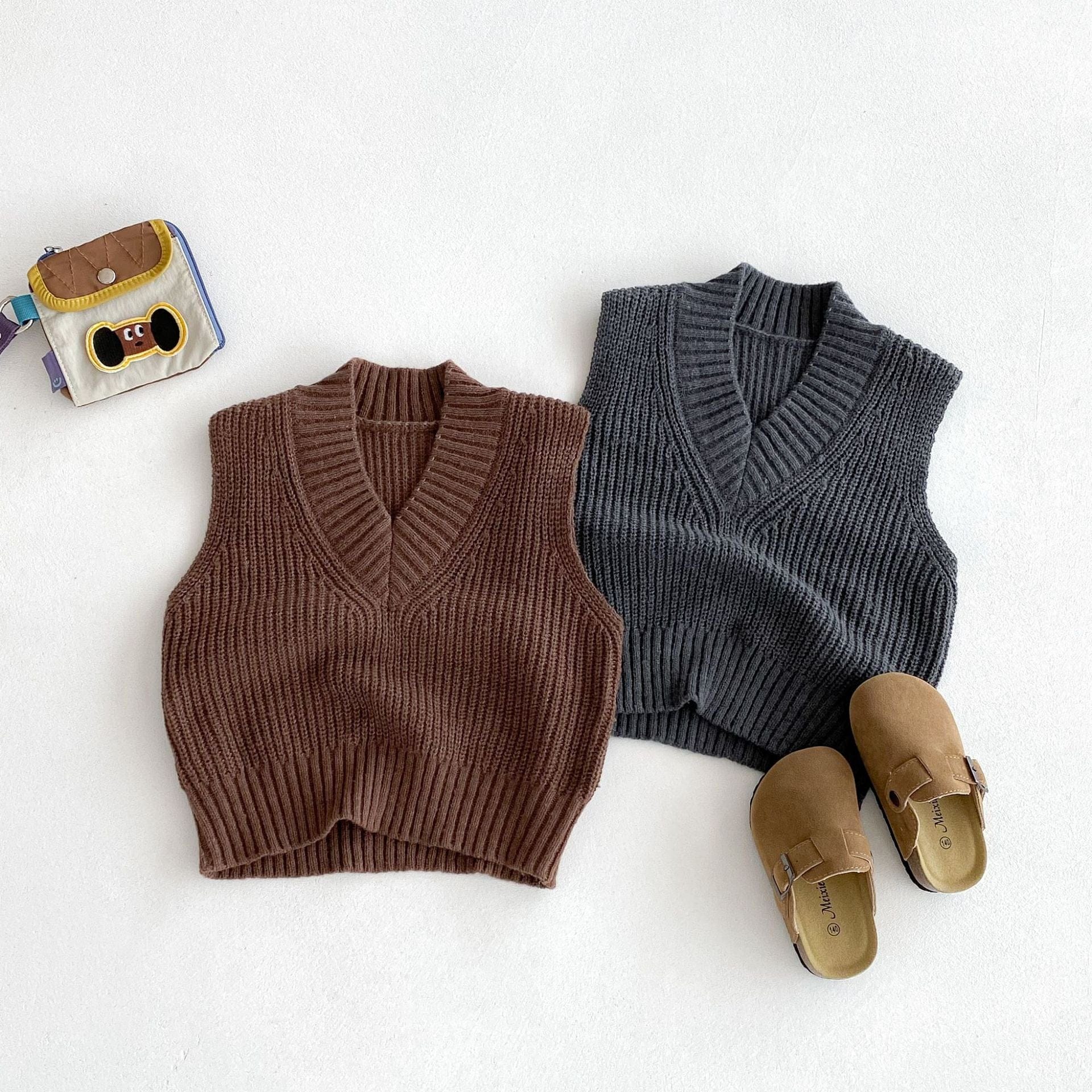 ベスト ざっくりニットVネックベスト【mh0010686】