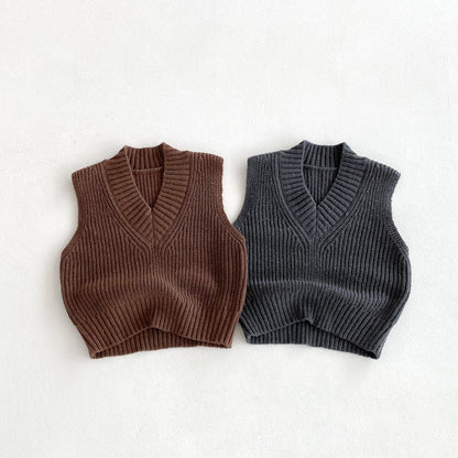 ベスト ざっくりニットVネックベスト【mh0010686】