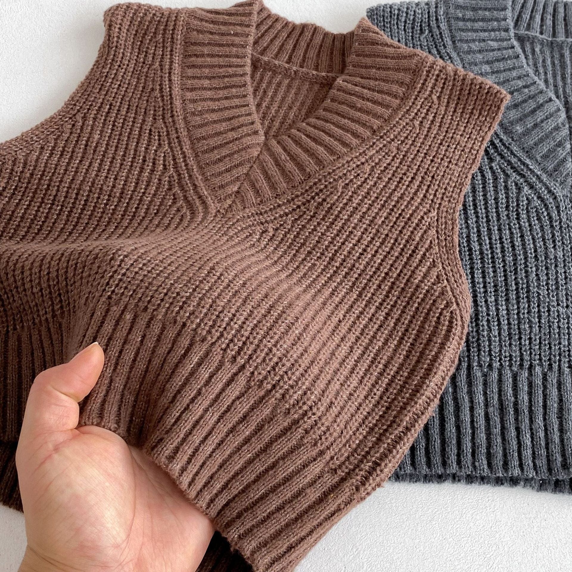 ベスト ざっくりニットVネックベスト【mh0010686】