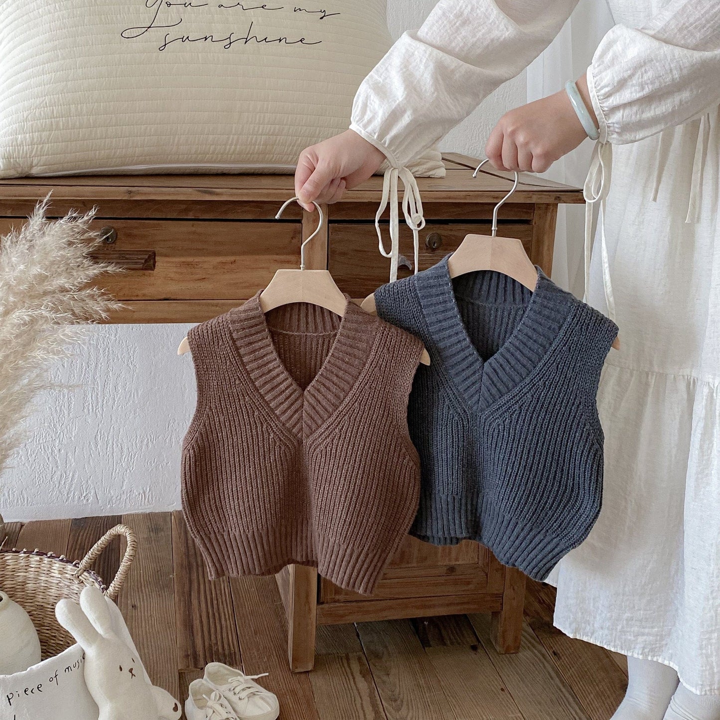 ベスト ざっくりニットVネックベスト【mh0010686】