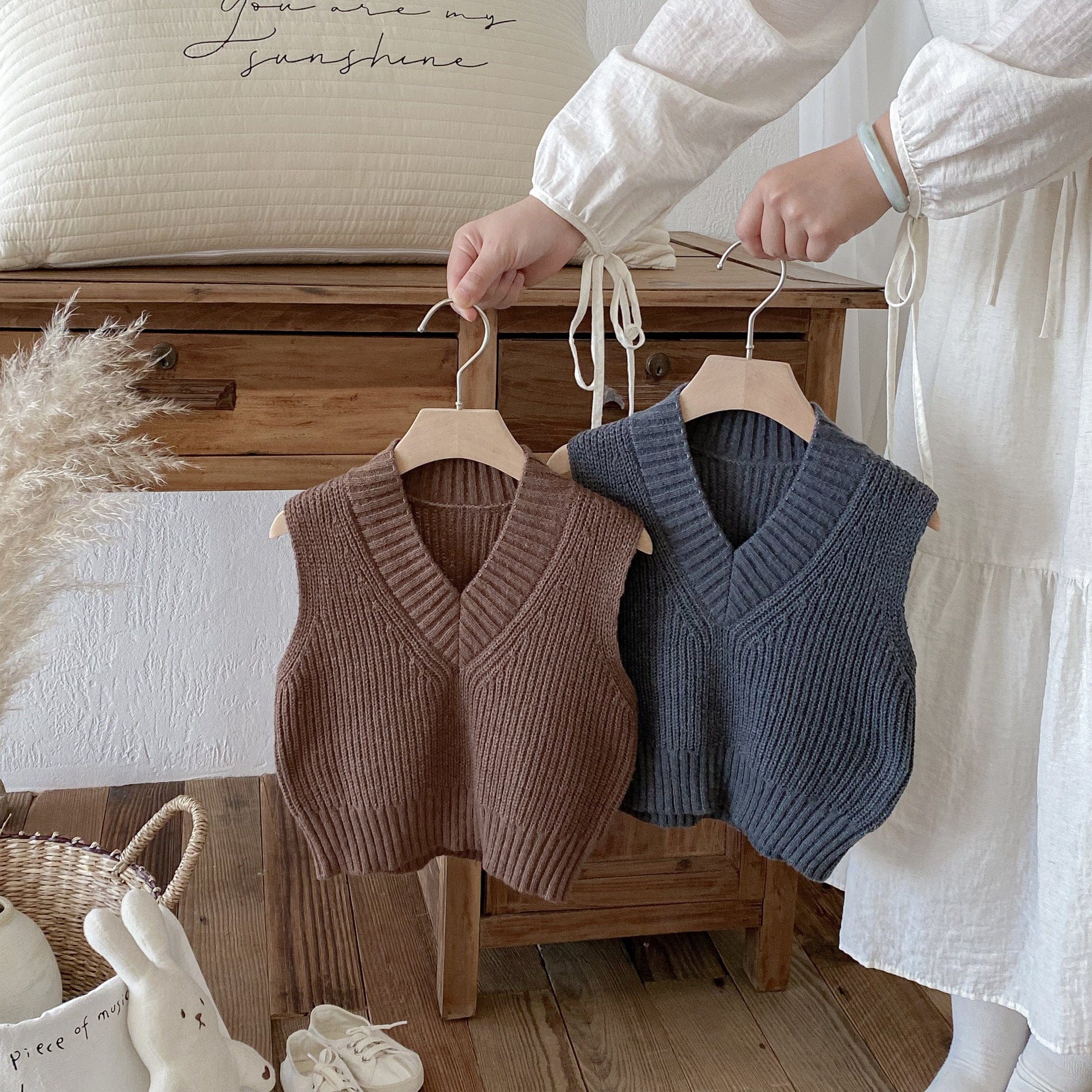 ベスト ざっくりニットVネックベスト【mh0010686】