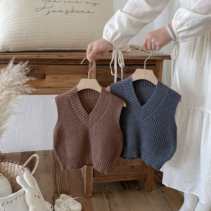 ベスト ざっくりニットVネックベスト【mh0010686】