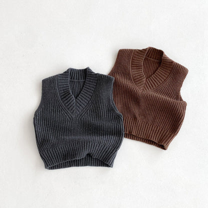 ベスト ざっくりニットVネックベスト【mh0010686】