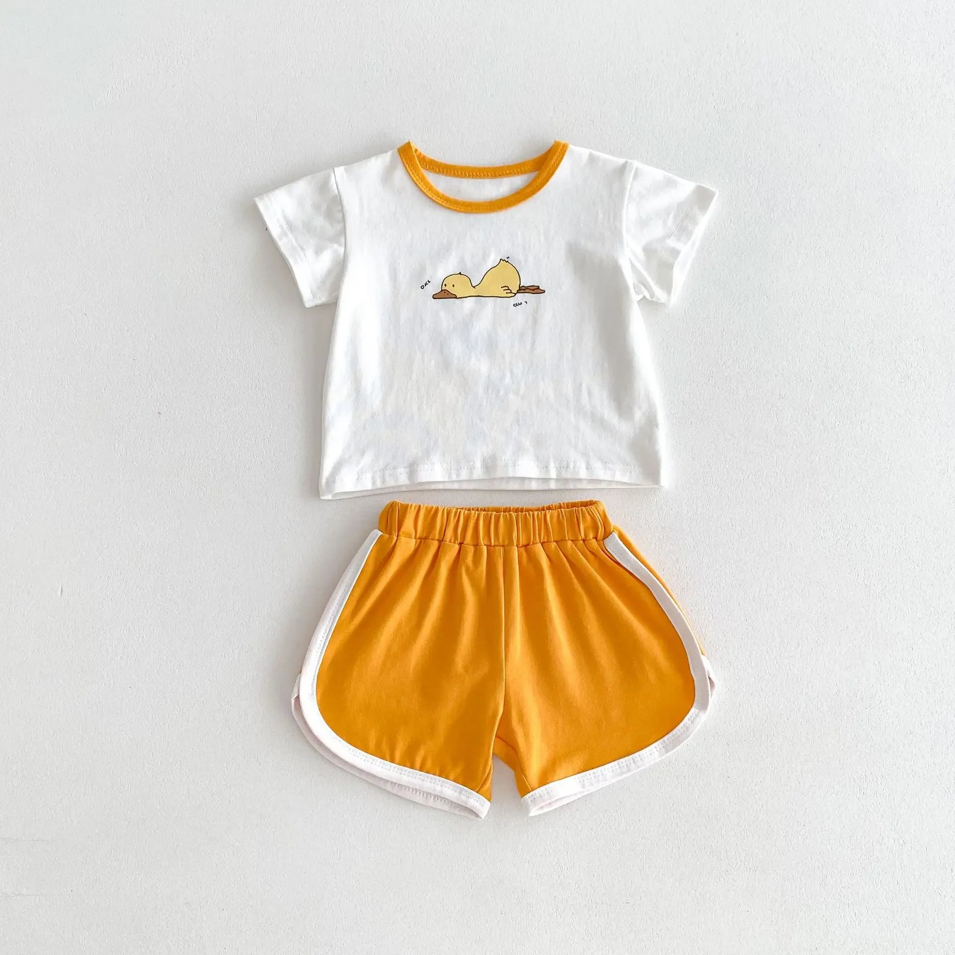 半袖セットアップ White / 66cm 0-6m ベビーセットアップ 2点セット 半袖Tシャツ+ショートパンツ パンダあひるキリンプリント 3カラー【mh0005408】