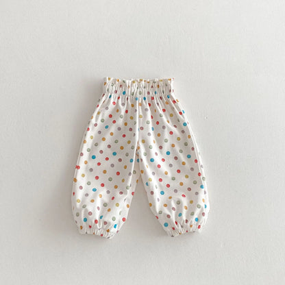 ロングパンツ・スウェットパンツ White / 80cm 12M キッズパンツ カラフル水玉/フラワープリントロングルーズパンツ【mh0008835】