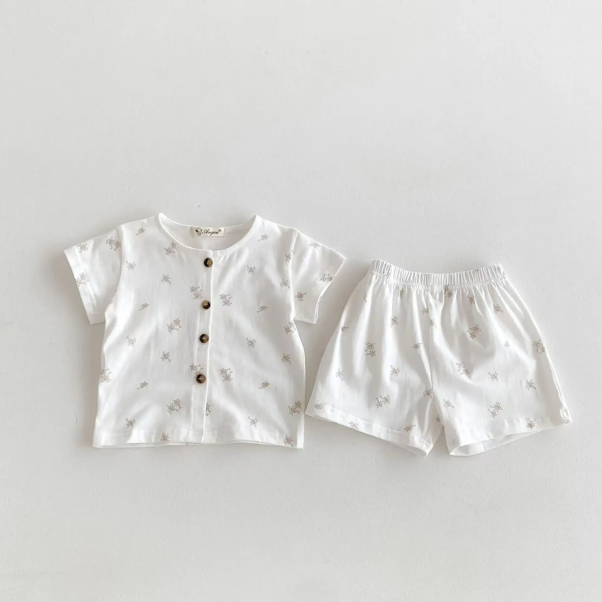 半袖パジャマ White / 80cm キッズパジャマ 半袖パジャマセット トップス+パンツ フラワー小花柄プリント 2カラー【mh0006044】