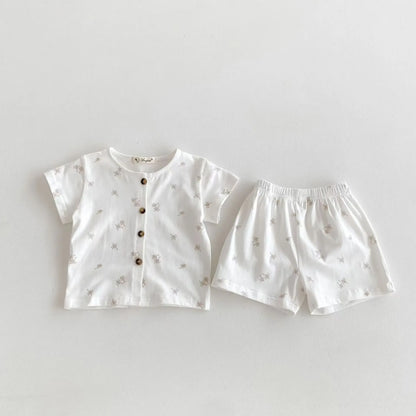 半袖パジャマ White / 80cm キッズパジャマ 半袖パジャマセット トップス+パンツ フラワー小花柄プリント 2カラー【mh0006044】