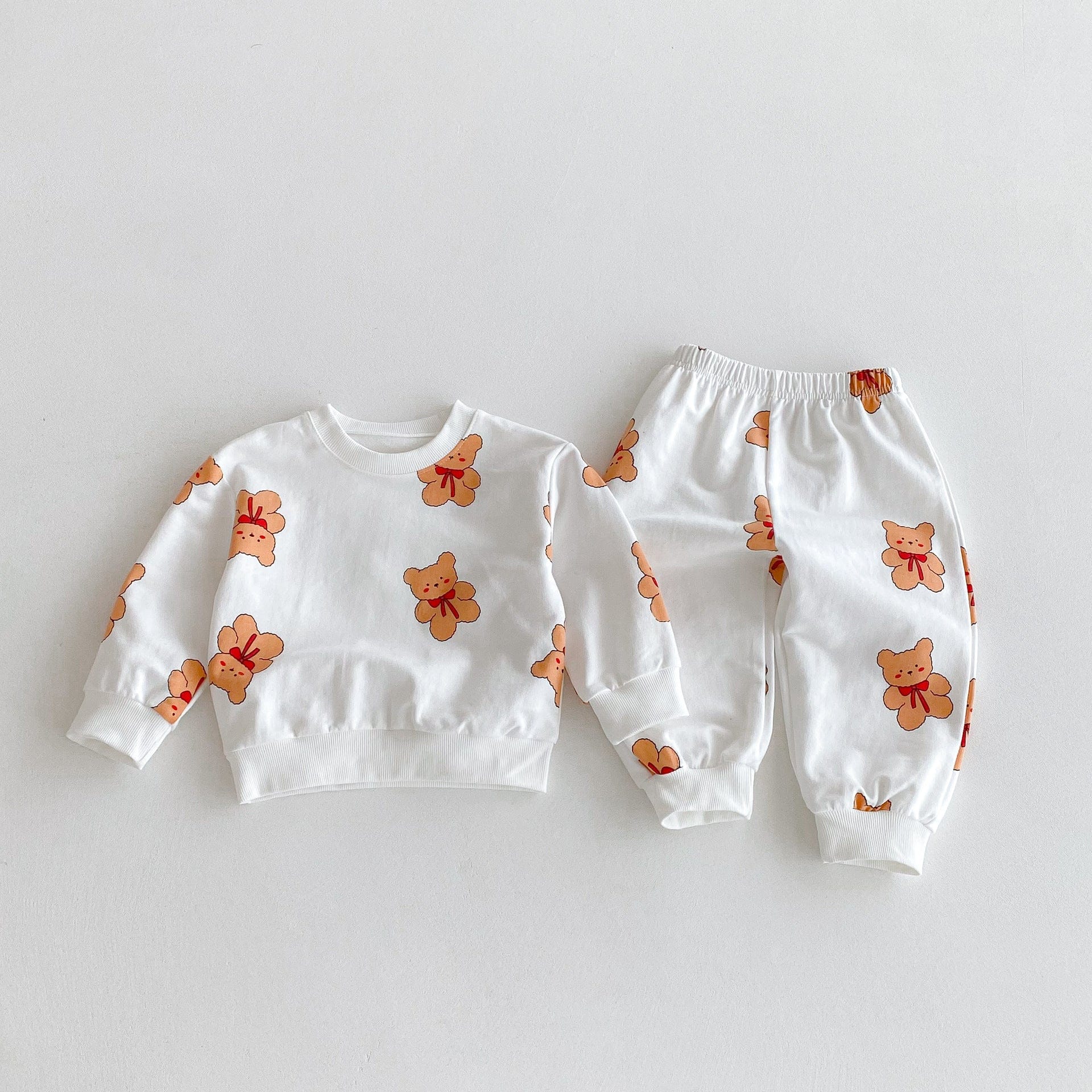 長袖セットアップ White / 80cm ベアくまプリント長袖スウェットシャツ+ロングパンツセットアップ 2点セット【mh0010682】