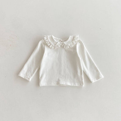 長袖シャツ・ブラウス White / 80cm 長袖Tシャツ カットソー フリル レース襟 付け襟風 シンプル インナー【mh0011386】