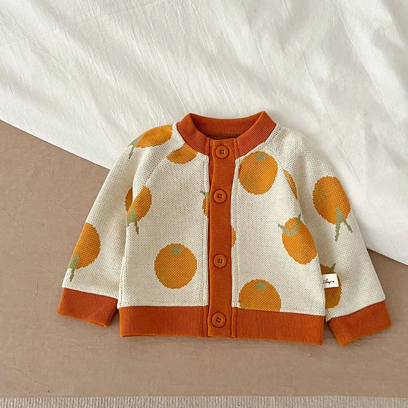 カーディガン・パーカー white orange / 66cm ベビーカーディガン ニットジャケット ハート レトロフラワー 幾何学 15柄【mh0004142】