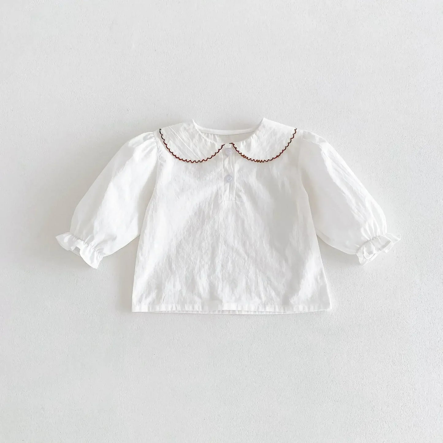 長袖セットアップ white shirt / 73cm 6-9M ベビートップス/セットアップ 2点セット 丸襟ステッチ長袖ブラウス/レトロチェックベスト+ショートパンツ【mh0007445】